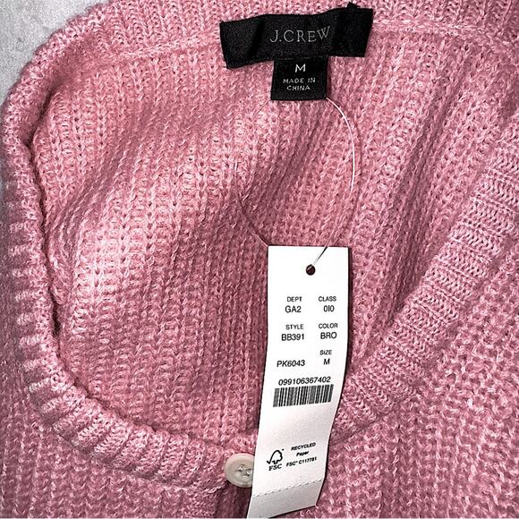 NWT J Crew Women’s Puff-sleeve Alpaca/Merino Wool Cardigan Sweater Pink Medium - Picture 3 of 6